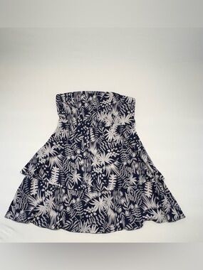 SHEIN Navy Blue & White Tropical Strapless Tiered Mini Dress Size Large